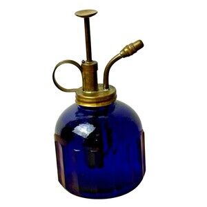 Cobalt Blue Glass Vintage Plant Mister Brass Pump Farm House Cottagecore‎ Decor